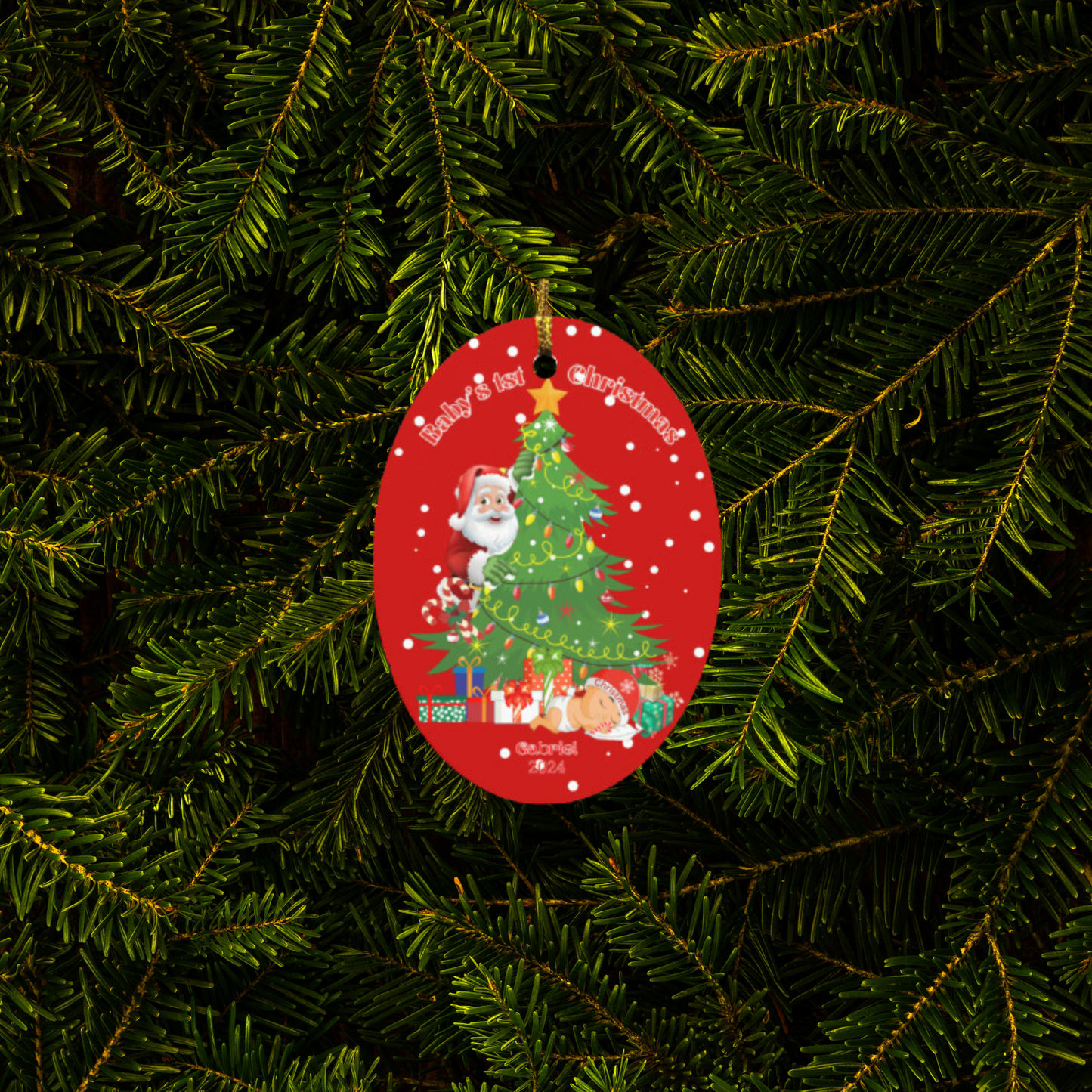 Baby 1st Christmas Santa Peeking Ornament