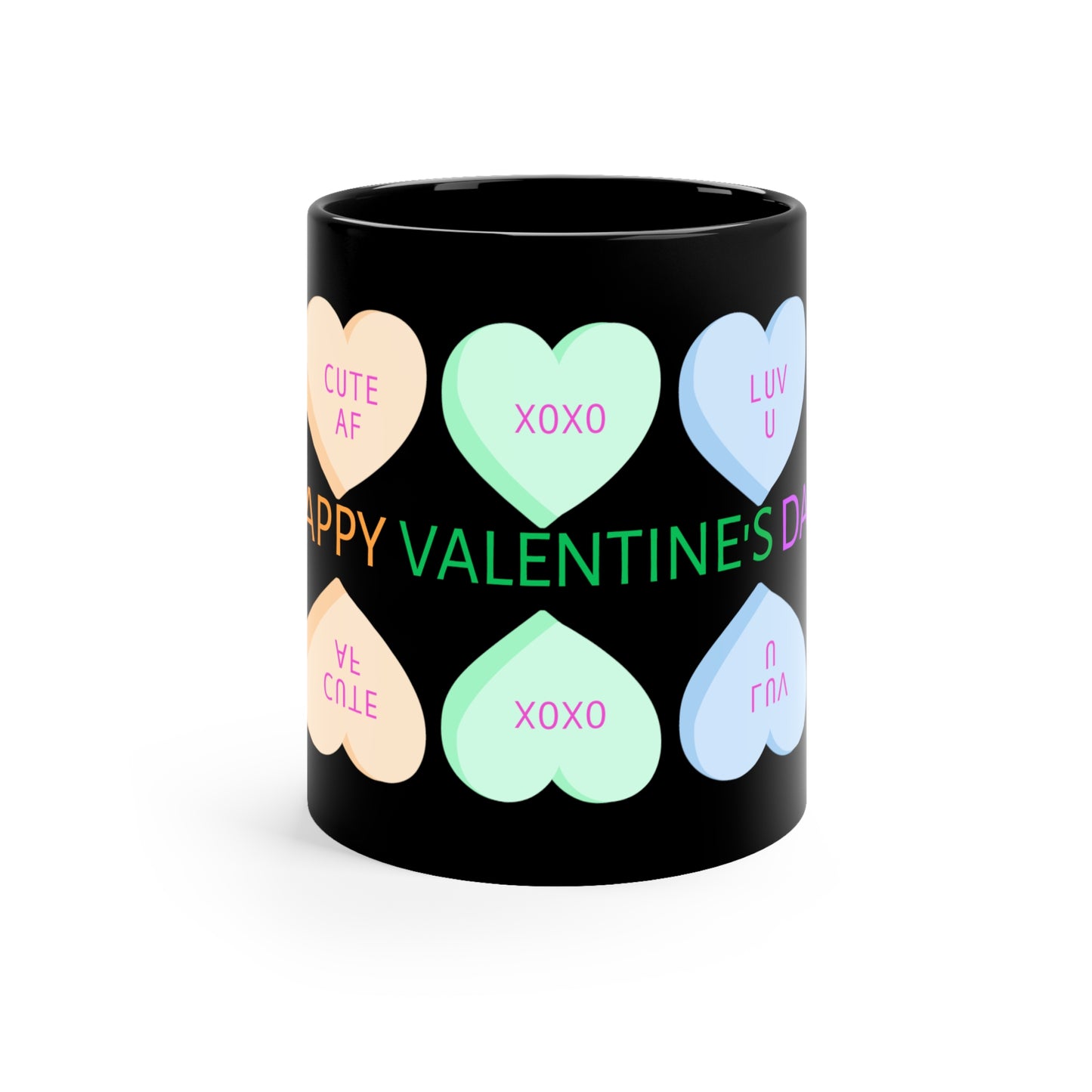 Candy Sweethearts Valentine's Day Coffee Mug Black