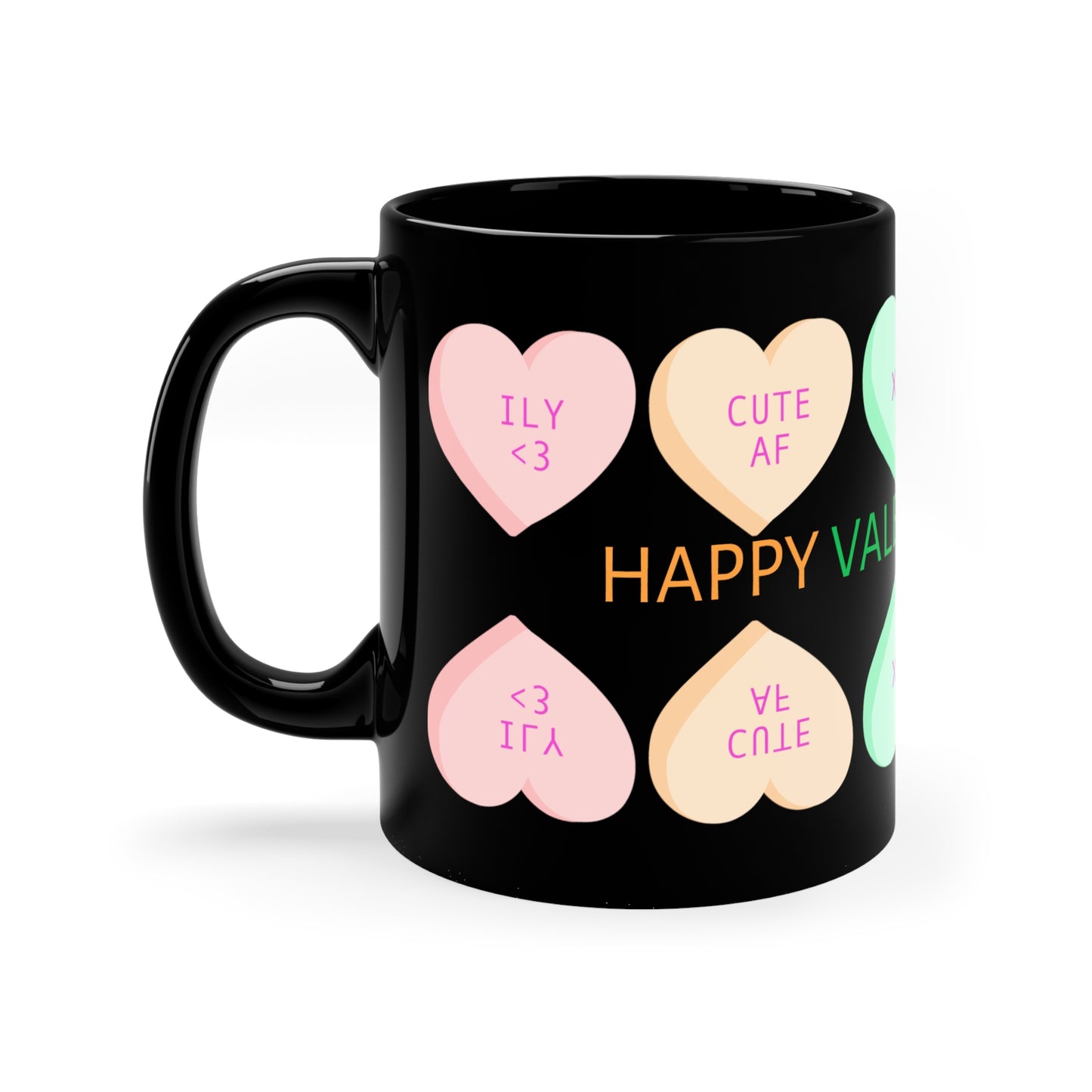Candy Sweethearts Valentine's Day Coffee Mug Black