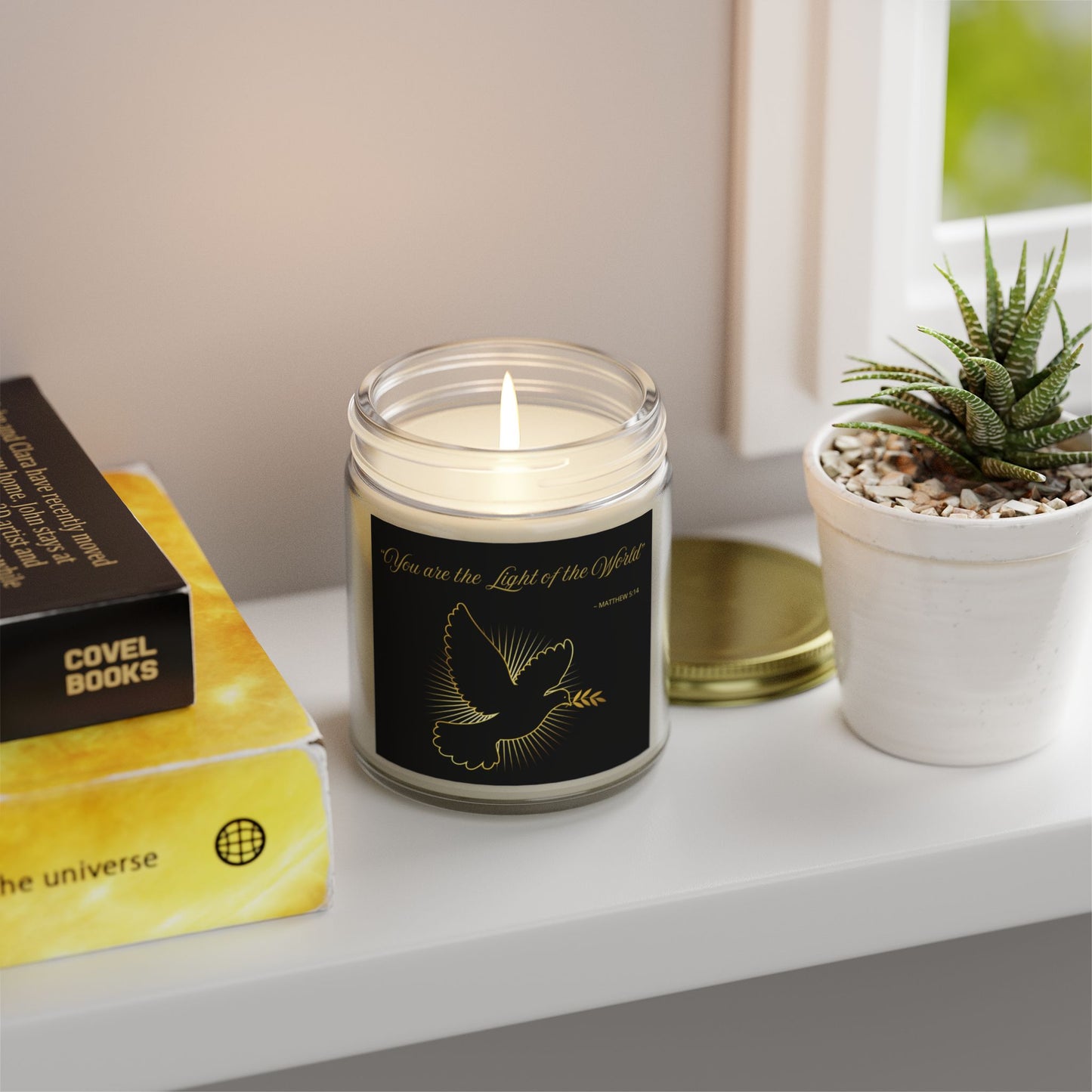 "You are the Light of the World" Scented Coconut Apricot Wax Candles, (9oz)
