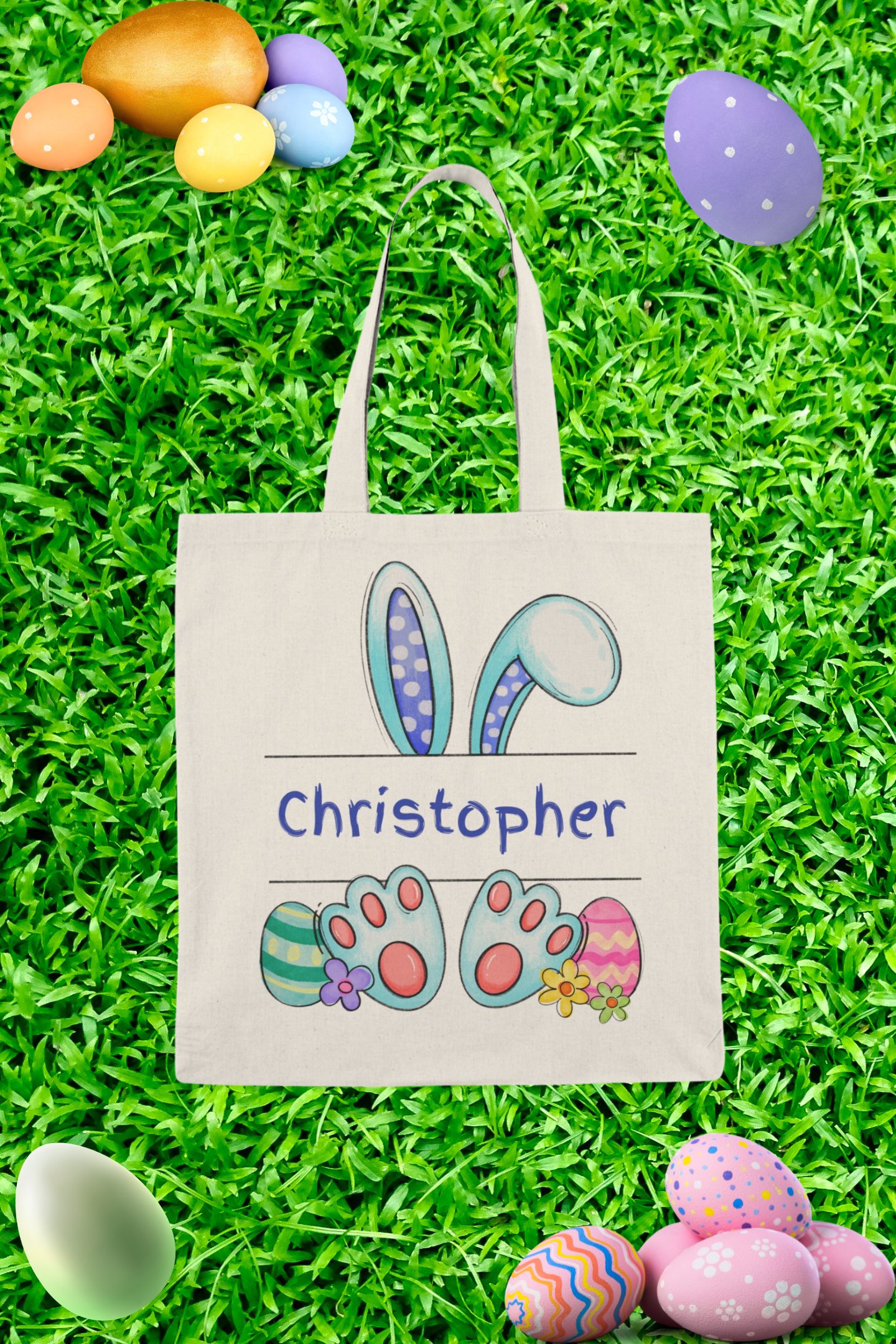 Personalized Blue Bunny Egg Hunting Bag