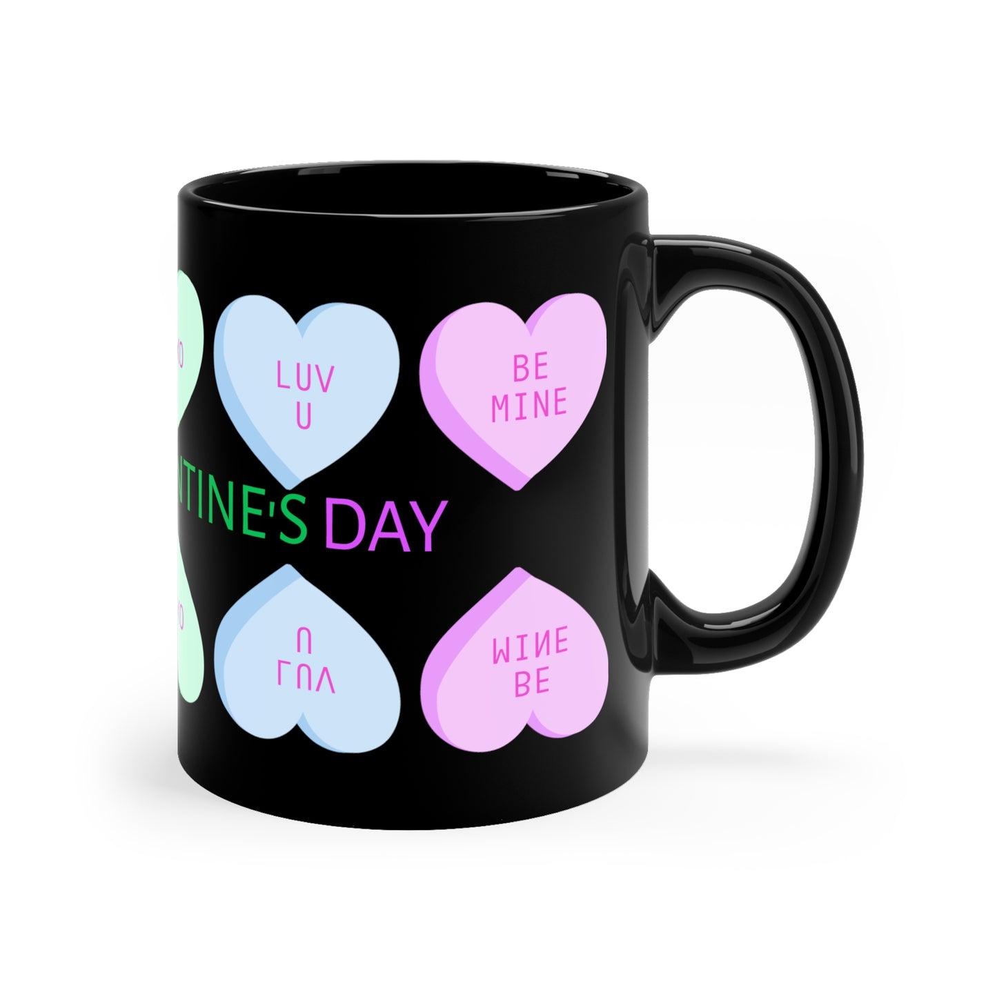 Candy Sweethearts Valentine's Day Coffee Mug Black