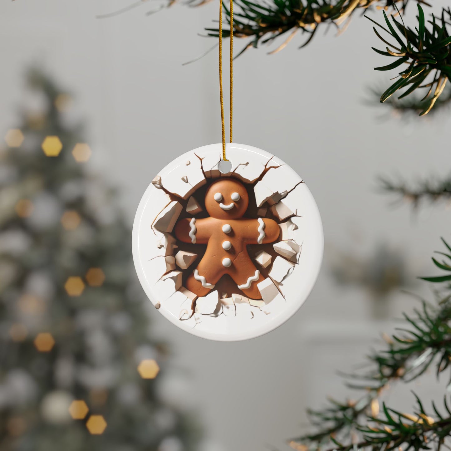 Gingerbread Man Decorative Ceramic Ornaments - Double-Sided Holiday Decor