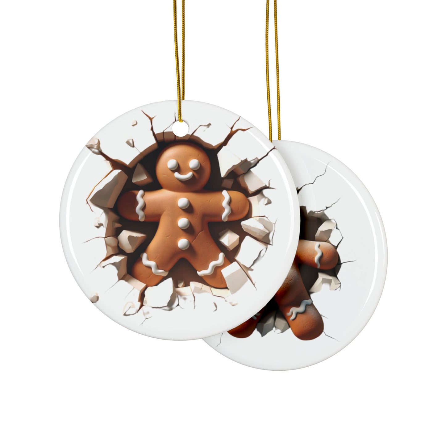 Gingerbread Man Decorative Ceramic Ornaments - Double-Sided Holiday Decor