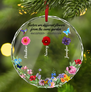 Sisters Floral Crystal Glass Ornament – Unique Gift for Family Celebrations