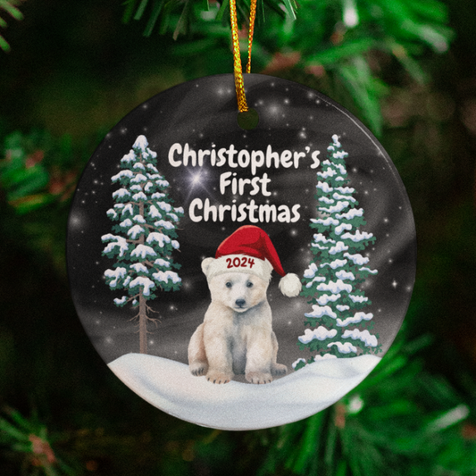 Personalized 2024 First Christmas Polar Bear Cub Ornament