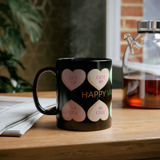 Candy Sweethearts Valentine's Day Coffee Mug Black