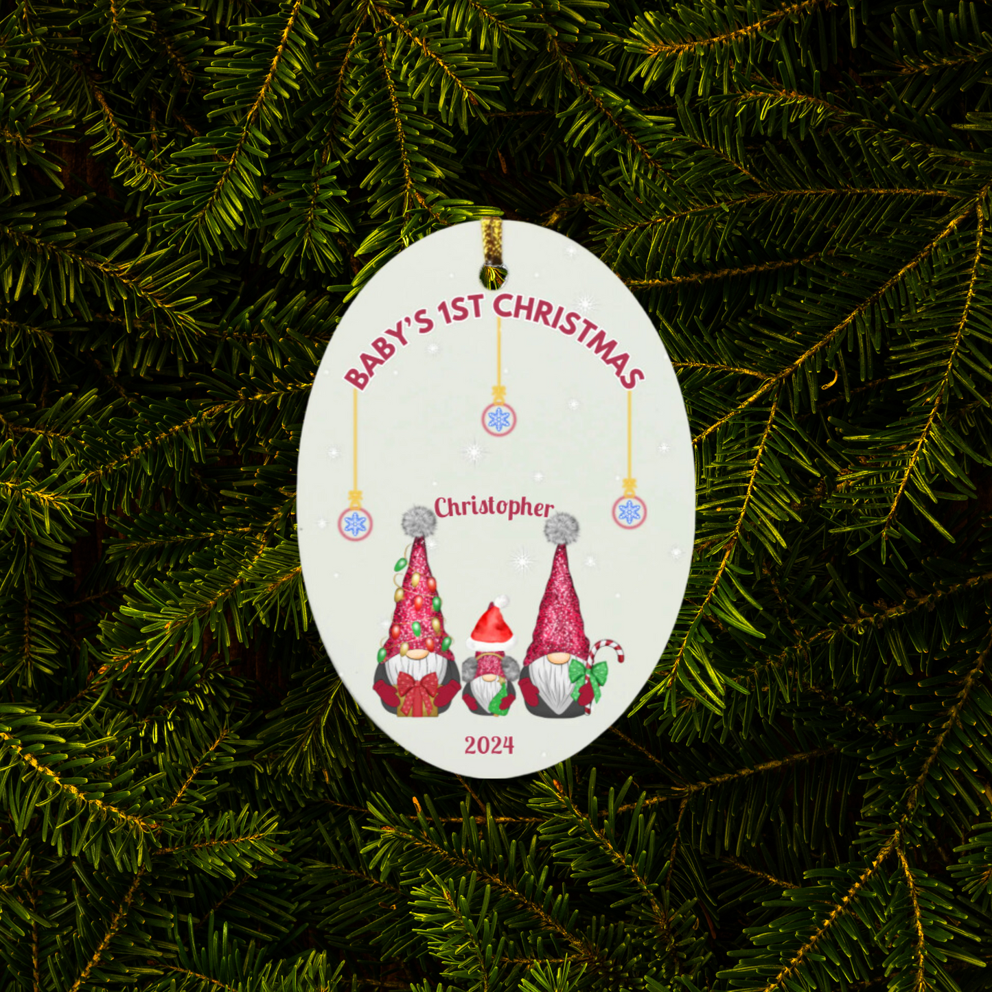 Baby's 1st Christmas Gnomes Oval Ornament