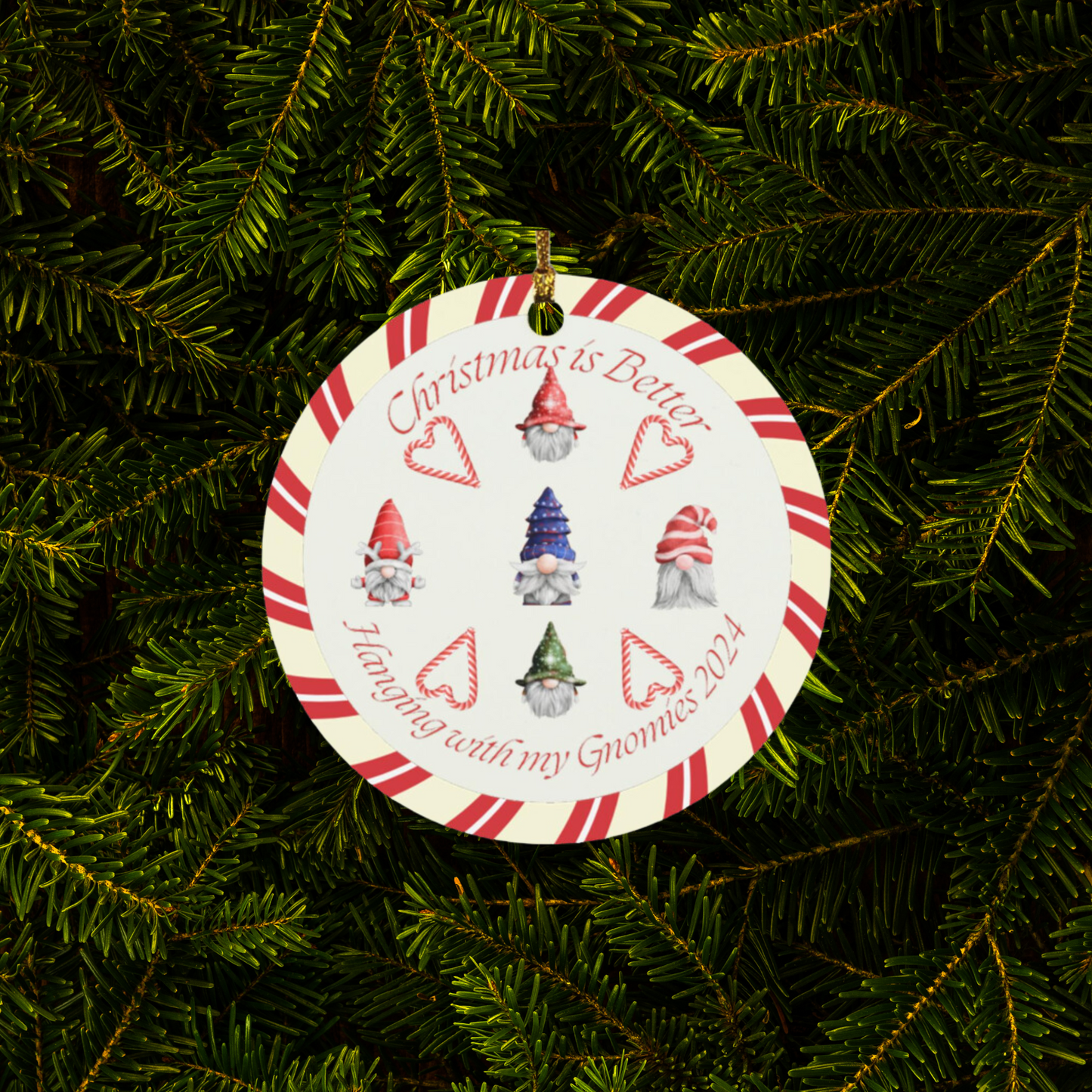 Candy Cane "Christmas is Better" Circle Ornament design