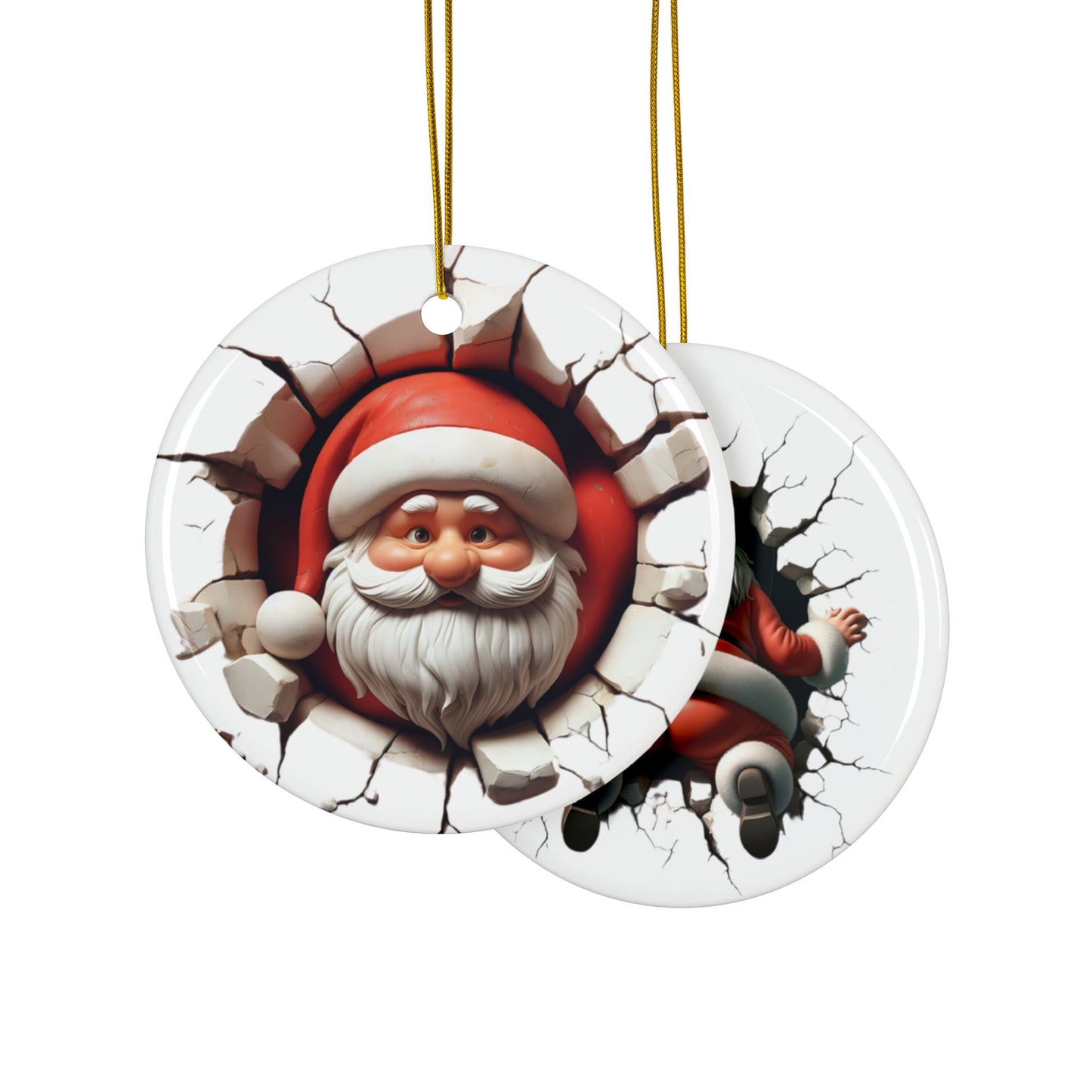 Fun Santa Decorative Ceramic Ornaments - Double-Sided Holiday Cheer