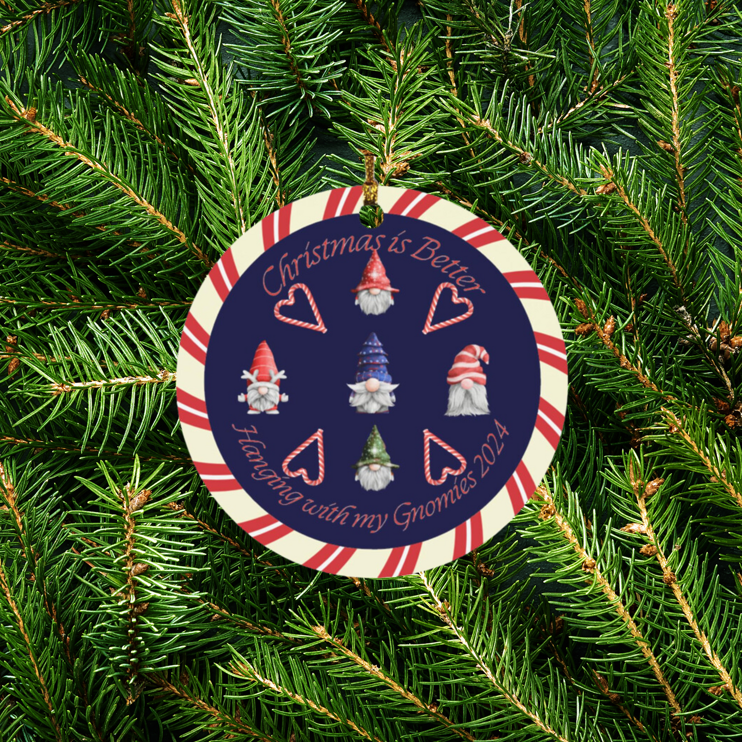 Candy Cane "Christmas is Better" Circle Ornament design