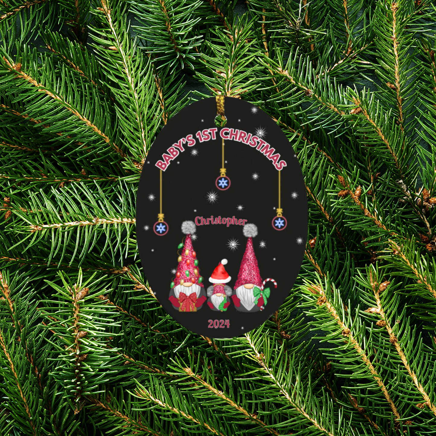 Baby's 1st Christmas Gnomes Oval Ornament