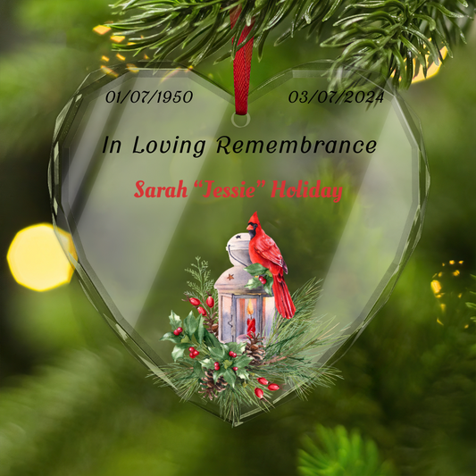 Memorial Crystal Glass Ornament | In Loving Remembrance | Heart Shaped Keepsake