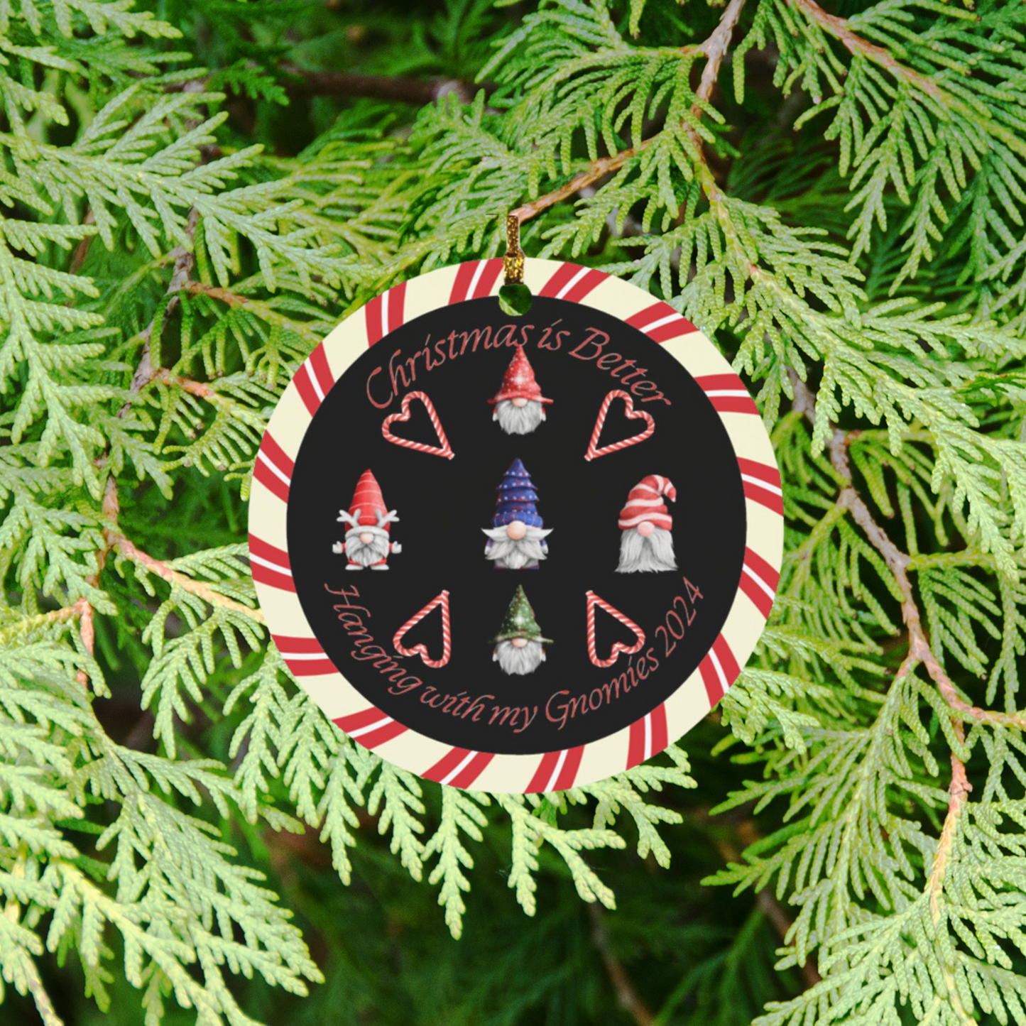 Candy Cane "Christmas is Better" Circle Ornament design