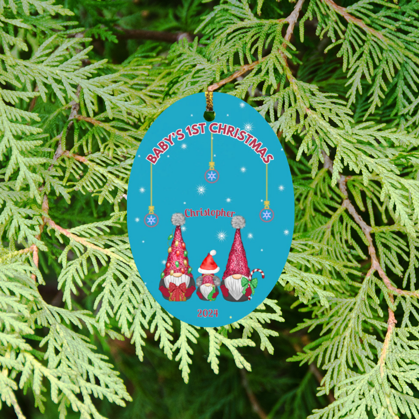 Baby's 1st Christmas Gnomes Oval Ornament