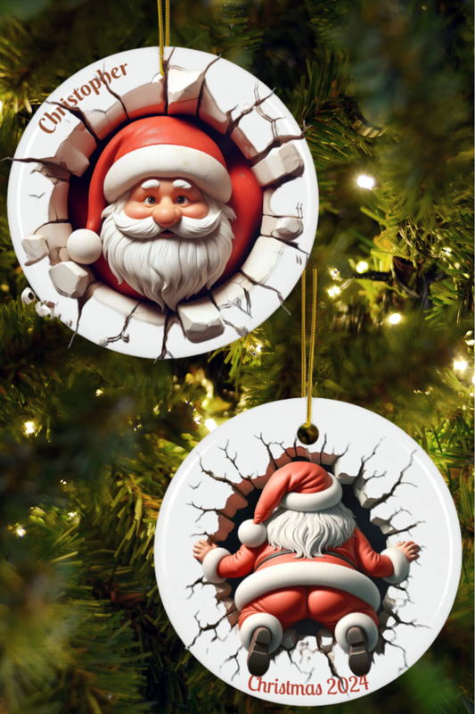 Fun Santa Decorative Ceramic Ornaments - Double-Sided Holiday Cheer