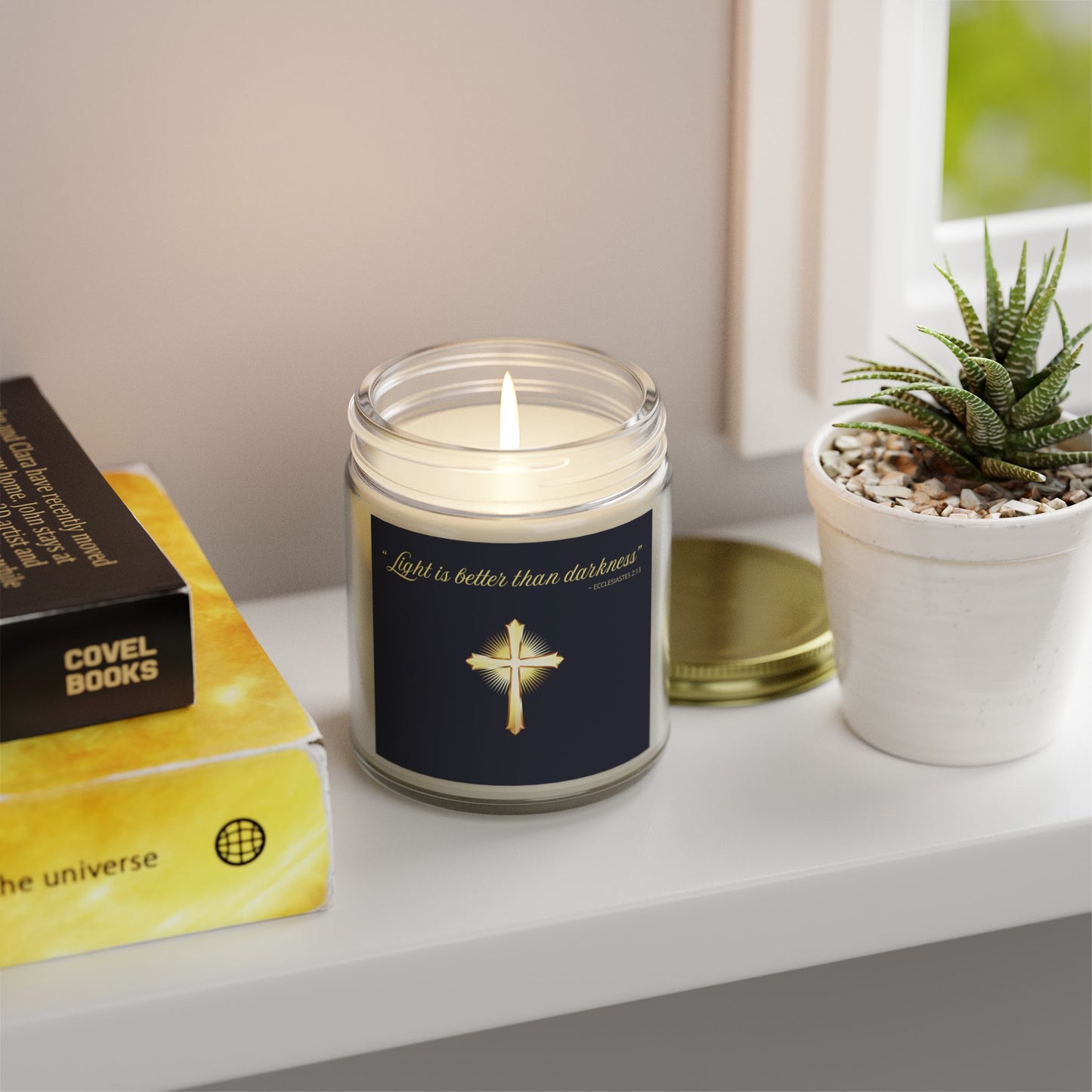 "Light is better then darkness" Scented Coconut Apricot Wax Candles,  (9oz)
