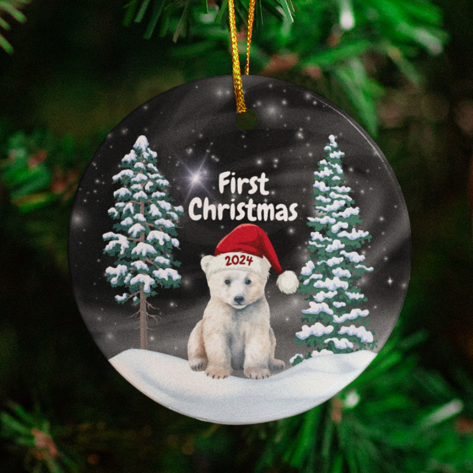 Personalized 2024 First Christmas Polar Bear Cub Ornament