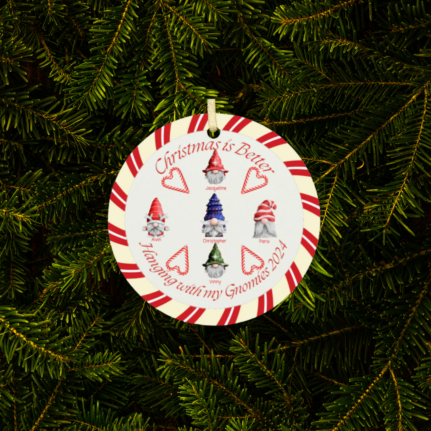 Candy Cane "Christmas is Better" Circle Ornament design