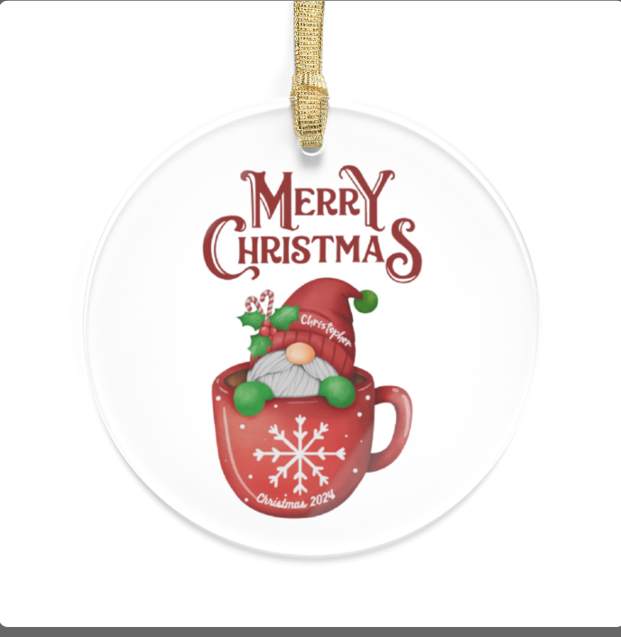 Jolly Gnome in Snowflake Coffee Mug Acrylic Ornament