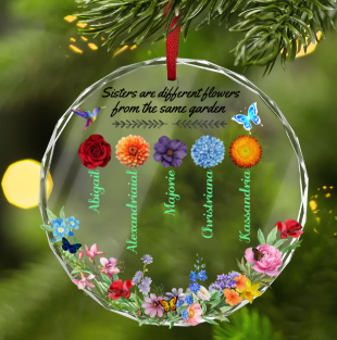 Sisters Floral Crystal Glass Ornament – Unique Gift for Family Celebrations