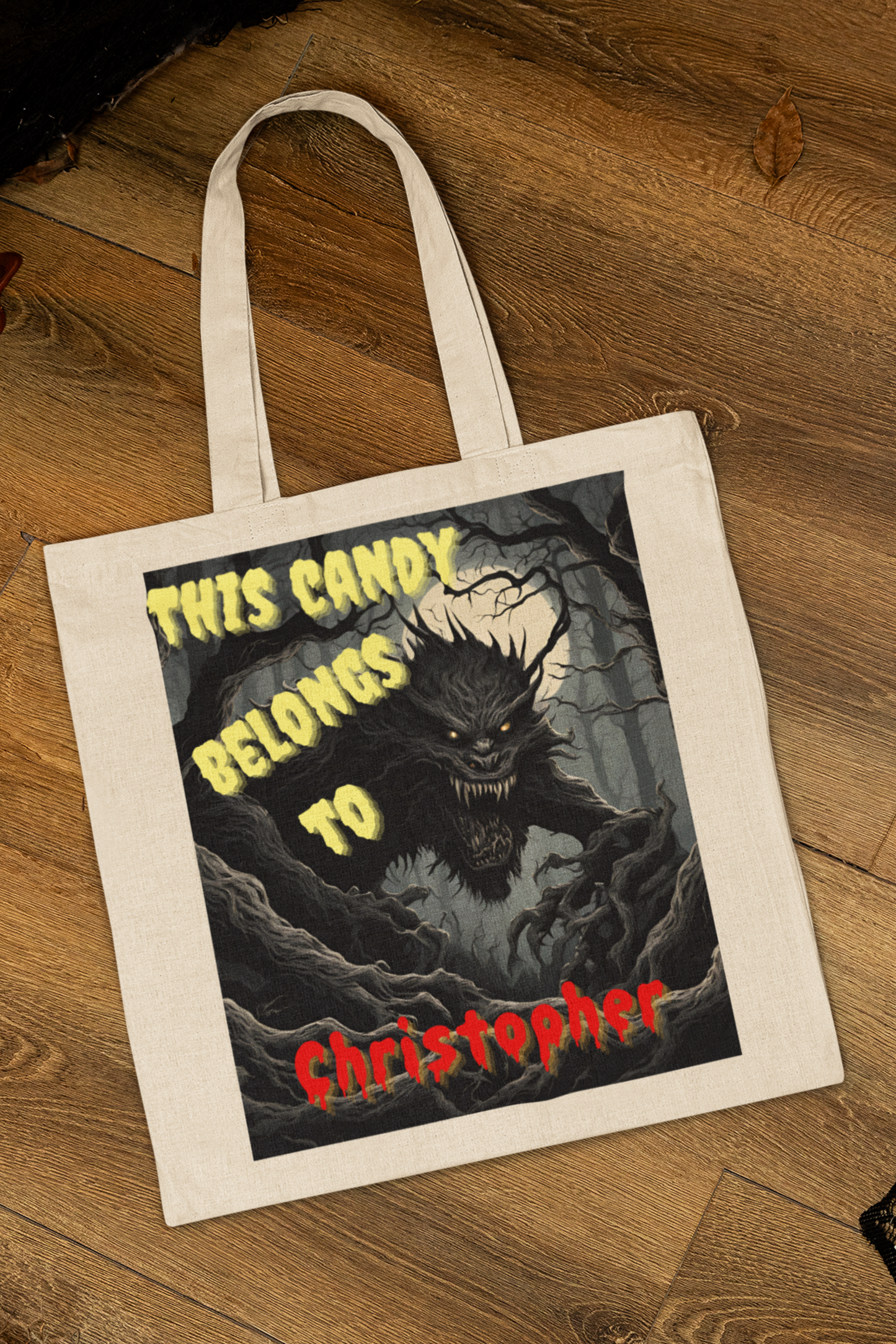 Nighttime Scary Monster Personalized Trick or Treat Bag